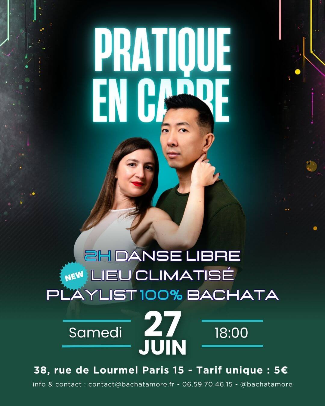 pratique encadrée paris 15 bachata aurélie stayfan 27 juin 2026 nouveau lieu climatisé